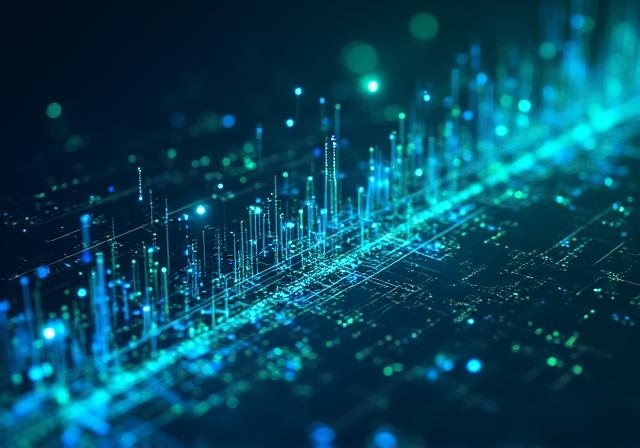 Abstract representation of AI data flowing through different industry sectors